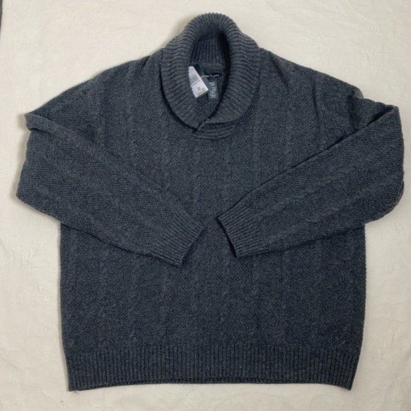 Vintage Mens Sears Cable Knit Sweater Blue Grey  Wool Blend - Picture 9 of 9